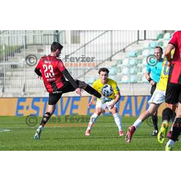 Festim Shatri in action during Prva liga Telemach 2024/2025 football match between Primorje and Bravo Big Bang in Ajdovscina, Slovenia on April 10, 2025