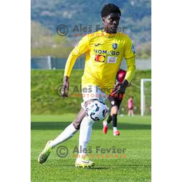 in action during Prva liga Telemach 2024/2025 football match between Primorje and Bravo Big Bang in Ajdovscina, Slovenia on April 10, 2025