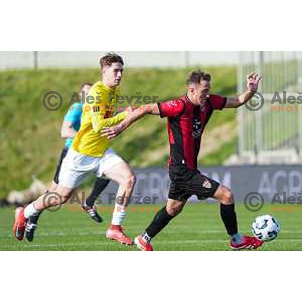 Matic Zavnik in action during Prva liga Telemach 2024/2025 football match between Primorje and Bravo Big Bang in Ajdovscina, Slovenia on April 10, 2025