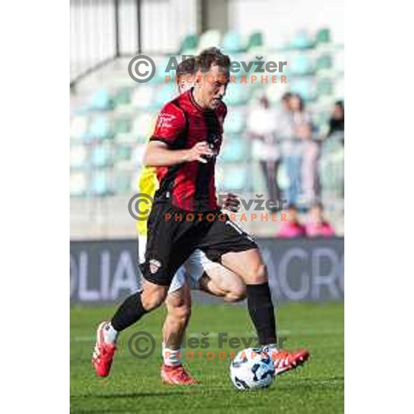 Matic Zavnik in action during Prva liga Telemach 2024/2025 football match between Primorje and Bravo Big Bang in Ajdovscina, Slovenia on April 10, 2025