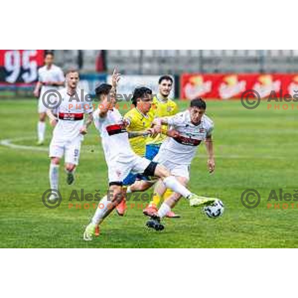 in action during Prva liga Telemach 2024/2025 football match between Koper and Primorje at Bonifika Stadium in Koper, Slovenia on April 13, 2025