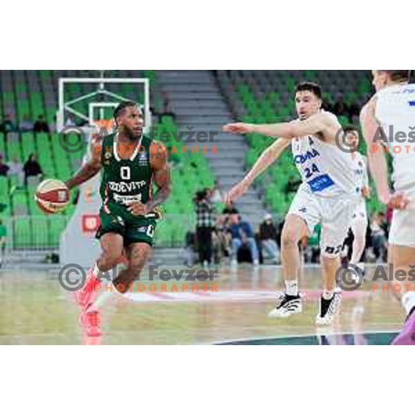 in action during regular season basketball match of AdmiralBet ABA League 2024/2025 between Cedevita Olimpija and Cibona in SRC Stozice, Ljubljana, Slovenia on April 13, 2025. Photo: Filip Barbalic