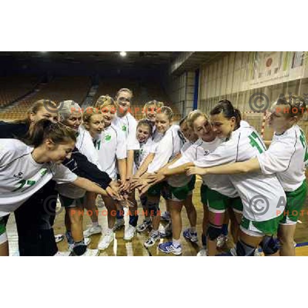RK Olimpija players before handball match RK Olimpija- RK Sava Kranj, played in Hala Tivoli, Ljubljana 4.10.2008. RR Olimpija won the match 50:18 