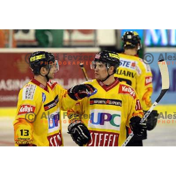 Lebeau (13) and Gratton (25) at ice-hockey game Tilia Olimpija-Vienna Capitals in round 7 of EBEL league, played in Ljubljana (Slovenia) 5.10.2008. 