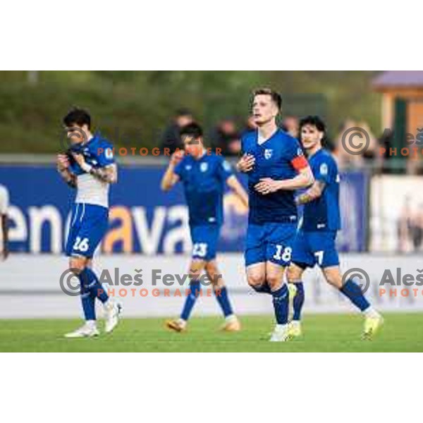Aleks Pihler in action during Prva liga Telemach football match between Nafta 1903 and Maribor in Sportni park Lendava, Slovenia on April 16, 2025. Photo: Jure Banfi