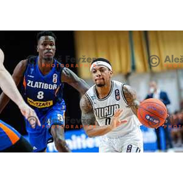 Malcolm Bernard and Vincent Lamont Golson Jr. in action during second match of the semi-final of ABA 2 league 2024/25 basketball match between Iliriija and Zlatibor Mozzart in Hala Tivoli, Ljubljana, Slovenia on April 16, 2025