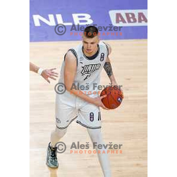Matic Mikus in action during second match of the semi-final of ABA 2 league 2024/25 basketball match between Iliriija and Zlatibor Mozzart in Hala Tivoli, Ljubljana, Slovenia on April 16, 2025
