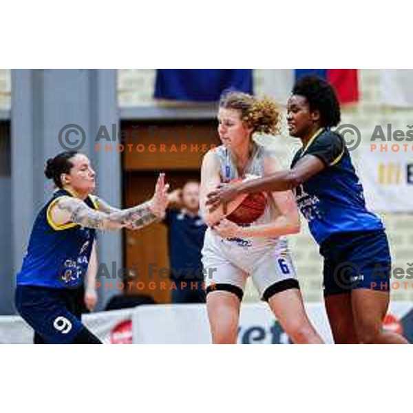 in action during second game of the Final of 1. SKL Women basketball match between Triglav and Cinkarna Celje in Kranj, Slovenia on April 19, 2025