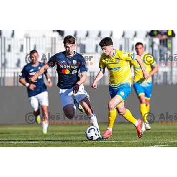 Fran Tomek of Koper in action at Prva liga Telemach 2024/2025 football match between Koper and Bravo Big Bang at Bonifika Stadium in Koper, Slovenia on April 19, 2025