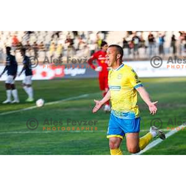 Damjan Bohar celebrates winning goal at Prva liga Telemach 2024/2025 football match between Koper and Bravo Big Bang at Bonifika Stadium in Koper, Slovenia on April 19, 2025