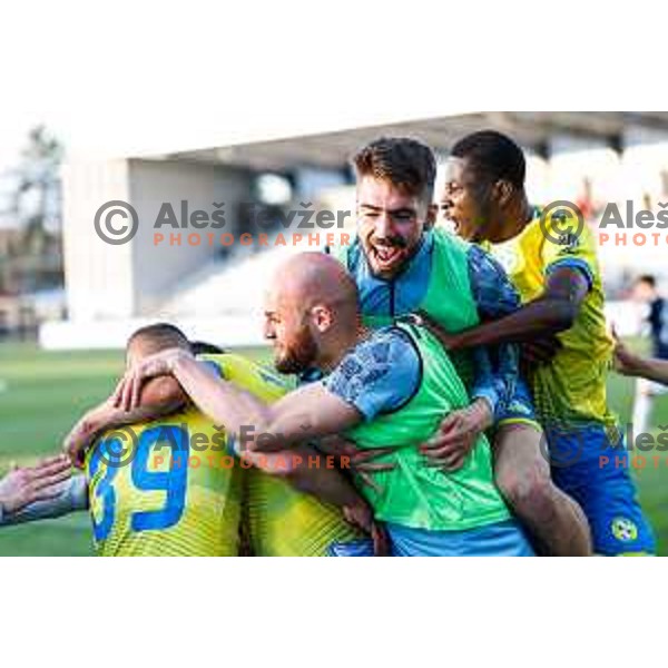 Damjan Bohar and players of Koper celebrate winning goal at Prva liga Telemach 2024/2025 football match between Koper and Bravo Big Bang at Bonifika Stadium in Koper, Slovenia on April 19, 2025