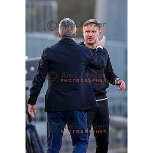 Slavisa Stojanovic and Ales Arnol during Prva liga Telemach 2024/2025 football match between Koper and Bravo Big Bang at Bonifika Stadium in Koper, Slovenia on April 19, 2025