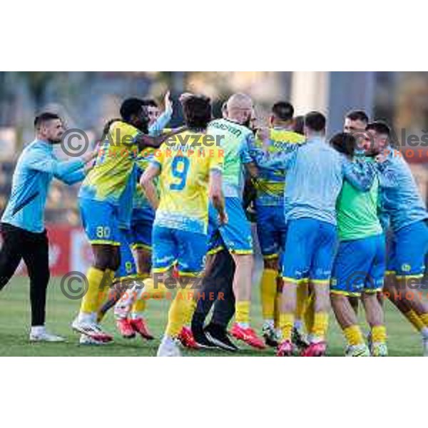 Damjan Bohar and players of Koper celebrate victory at Prva liga Telemach 2024/2025 football match between Koper and Bravo Big Bang at Bonifika Stadium in Koper, Slovenia on April 19, 2025