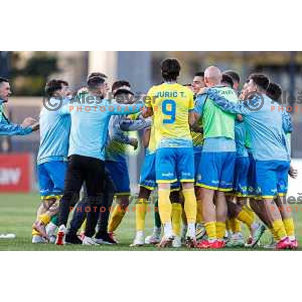 Damjan Bohar and players of Koper celebrate victory at Prva liga Telemach 2024/2025 football match between Koper and Bravo Big Bang at Bonifika Stadium in Koper, Slovenia on April 19, 2025