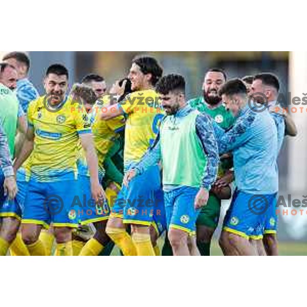 Damjan Bohar and players of Koper celebrate victory at Prva liga Telemach 2024/2025 football match between Koper and Bravo Big Bang at Bonifika Stadium in Koper, Slovenia on April 19, 2025