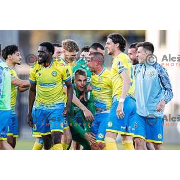 Damjan Bohar and players of Koper celebrate victory at Prva liga Telemach 2024/2025 football match between Koper and Bravo Big Bang at Bonifika Stadium in Koper, Slovenia on April 19, 2025