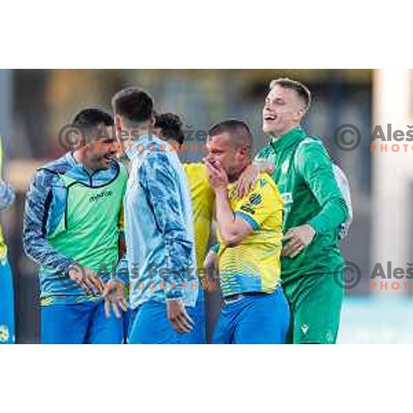 Damjan Bohar and players of Koper celebrate victory at Prva liga Telemach 2024/2025 football match between Koper and Bravo Big Bang at Bonifika Stadium in Koper, Slovenia on April 19, 2025