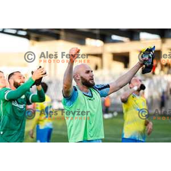 Dominik Ivkic of Koper celebrates victory at Prva liga Telemach 2024/2025 football match between Koper and Bravo Big Bang at Bonifika Stadium in Koper, Slovenia on April 19, 2025