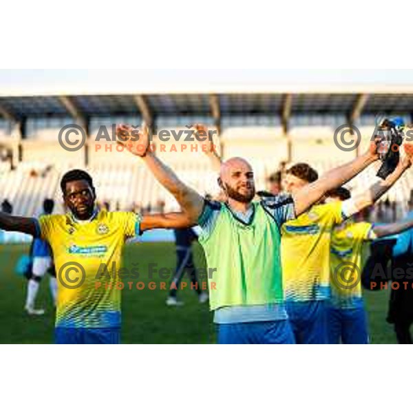 Dominik Ivkic of Koper celebrates victory at Prva liga Telemach 2024/2025 football match between Koper and Bravo Big Bang at Bonifika Stadium in Koper, Slovenia on April 19, 2025
