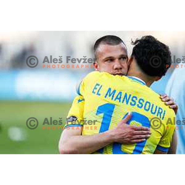Damjan Bohar and players of Koper celebrate victory at Prva liga Telemach 2024/2025 football match between Koper and Bravo Big Bang at Bonifika Stadium in Koper, Slovenia on April 19, 2025