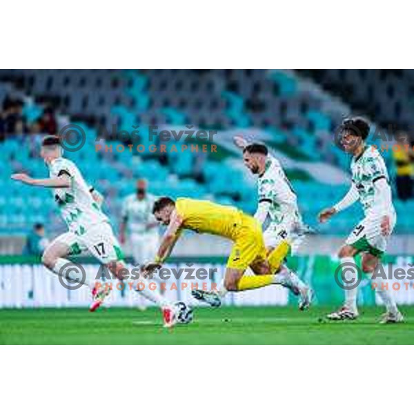 of Olimpija in action during Prva liga Telemach 2024/2025 football match between Olimpija and Domzale in Ljubljana, Slovenia on April 19, 2025