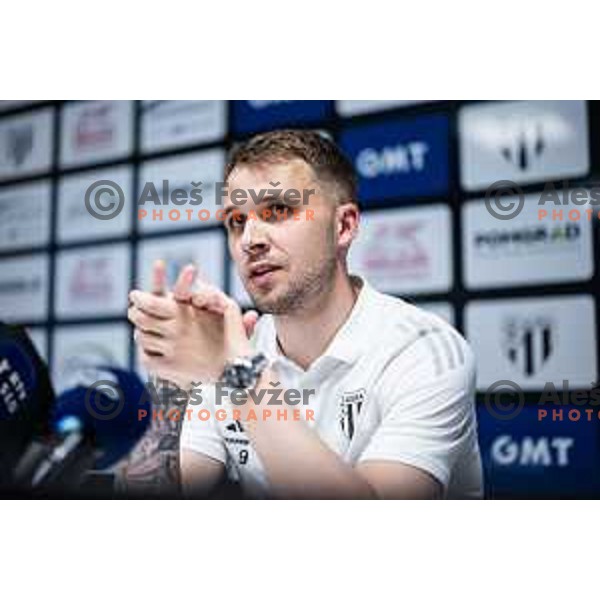 Robert Muric at the press conference after Prva liga Telemach football match between Mura and Maribor in Fazanerija, Murska Sobota, Slovenia on April 21, 2025. Photo: Jure Banfi