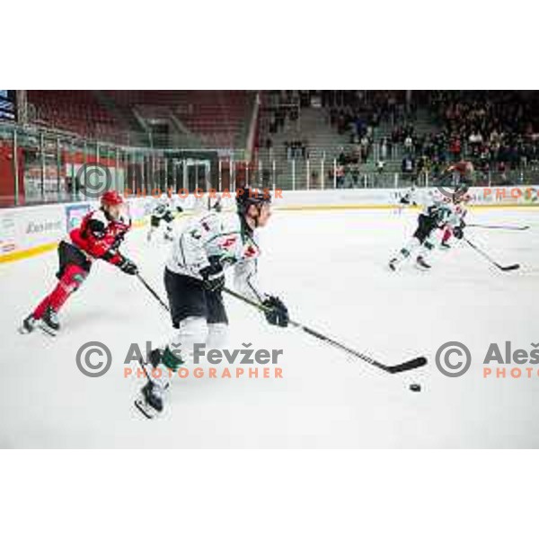 in action during first match of the Final of Slovenian ice-hockey National Championship 2024/2025 between SIJ Acroni Jesenice and HK Olimpija Ljubljana in Podmezakla Hall on April 22, 2025, Jesenice, Slovenia Photo: Grega Valancic
