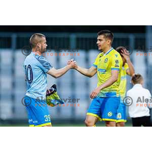 Damjan Bohar and Veljko Mijailovic of Koper during semi-final of Pivovarna Union Slovenian Cup 2024/2025 football match between Koper and Bravo Big Bang at Bonifika Stadium in Koper, Slovenia on April 23, 2025