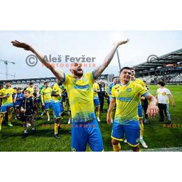 Dominik Ivkic of Koper celebrates victory at semi-final of Pivovarna Union Slovenian Cup 2024/2025 football match between Koper and Bravo Big Bang at Bonifika Stadium in Koper, Slovenia on April 23, 2025