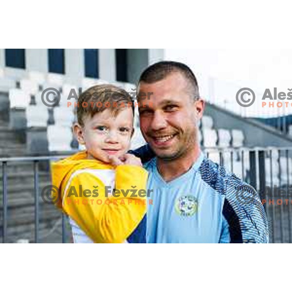 Damjan Bohar with his son after during semi-final of Pivovarna Union Slovenian Cup 2024/2025 football match between Koper and Bravo Big Bang at Bonifika Stadium in Koper, Slovenia on April 23, 2025