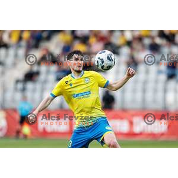 Fran Tomek of Koper in action during semi-final of Pivovarna Union Slovenian Cup 2024/2025 football match between Koper and Bravo Big Bang at Bonifika Stadium in Koper, Slovenia on April 23, 2025
