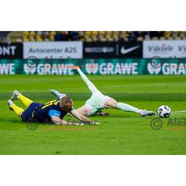 Raul Florucz in action during semi-final of Pivovarna Union Slovenian Cup 2024/2025 football match between Celje and Olimpija in Celje, Slovenia on April 24, 2025