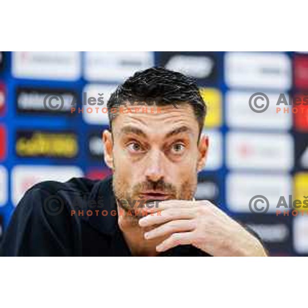 Albert Riera, head coach of Celje talks to the press after victory in the semi-final of Pivovarna Union Slovenian Cup 2024/2025 football match between Celje and Olimpija in Celje, Slovenia on April 24, 2025