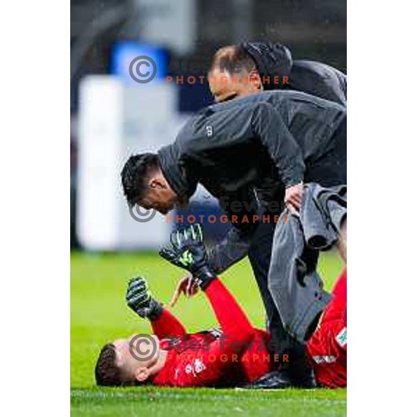 Matevz Vidovsek and Albert Riera, head coach of Celje after the semi-final of Pivovarna Union Slovenian Cup 2024/2025 football match between Celje and Olimpija in Celje, Slovenia on April 24, 2025