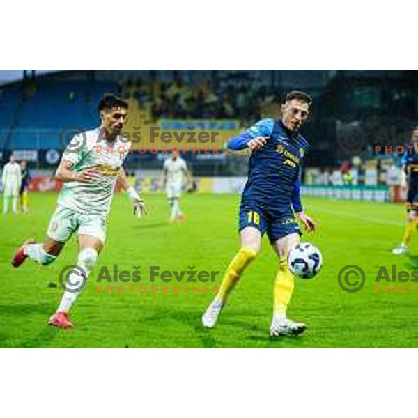 in action during semi-final of Pivovarna Union Slovenian Cup 2024/2025 football match between Celje and Olimpija in Celje, Slovenia on April 24, 2025