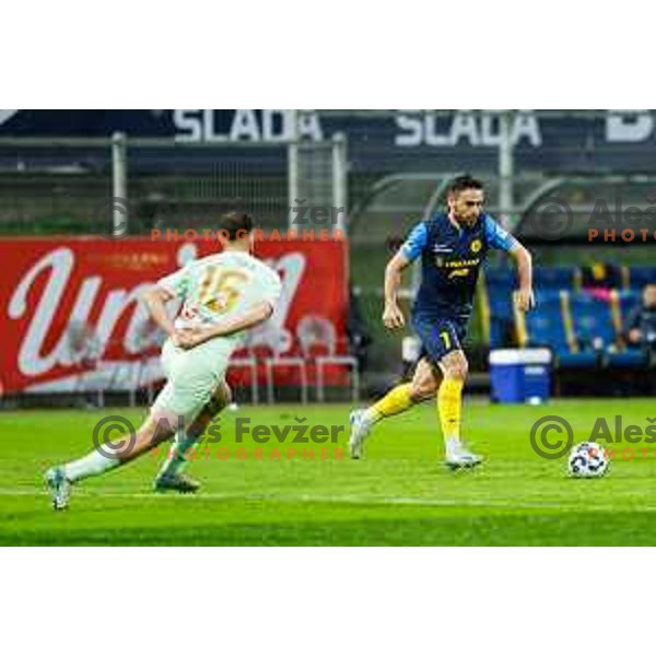 in action during semi-final of Pivovarna Union Slovenian Cup 2024/2025 football match between Celje and Olimpija in Celje, Slovenia on April 24, 2025