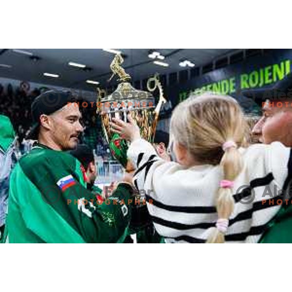 in action during second match of the Final of Slovenian ice-hockey National Championship 2024/2025 between SZ Olimpija Ljubljana and SIJ Acroni Jesenice in Hala Tivoli, Ljubljana, Slovenia on April 25, 2025