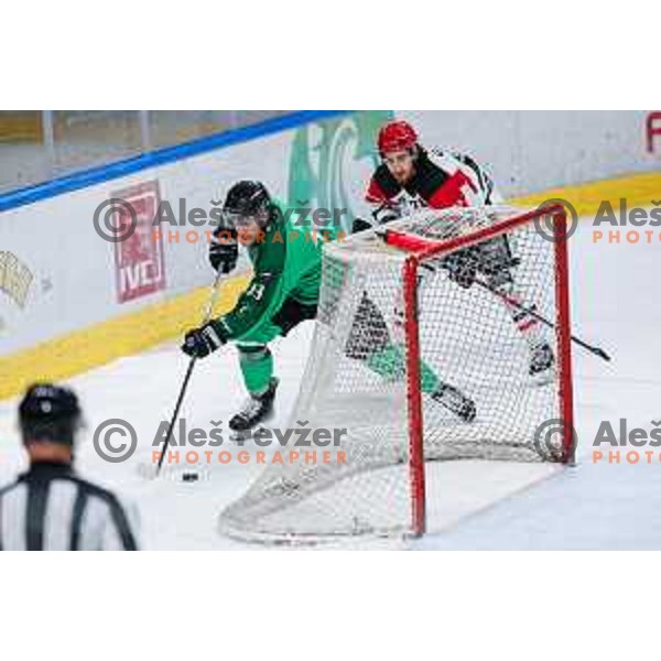 in action during second match of the Final of Slovenian ice-hockey National Championship 2024/2025 between SZ Olimpija Ljubljana and SIJ Acroni Jesenice in Hala Tivoli, Ljubljana, Slovenia on April 25, 2025