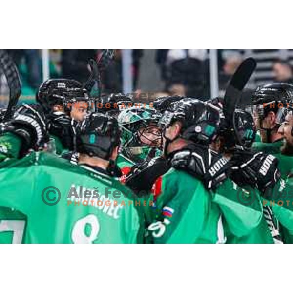 in action during second match of the Final of Slovenian ice-hockey National Championship 2024/2025 between SZ Olimpija Ljubljana and SIJ Acroni Jesenice in Hala Tivoli, Ljubljana, Slovenia on April 25, 2025