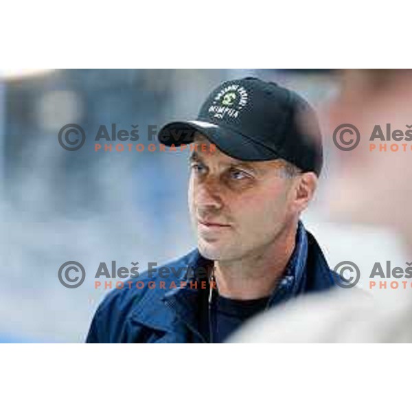 in action during second match of the Final of Slovenian ice-hockey National Championship 2024/2025 between SZ Olimpija Ljubljana and SIJ Acroni Jesenice in Hala Tivoli, Ljubljana, Slovenia on April 25, 2025