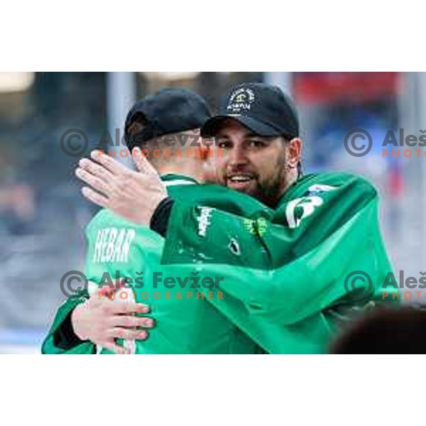 in action during second match of the Final of Slovenian ice-hockey National Championship 2024/2025 between SZ Olimpija Ljubljana and SIJ Acroni Jesenice in Hala Tivoli, Ljubljana, Slovenia on April 25, 2025