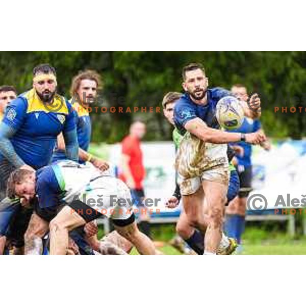 Lewis Francis Popadec in action during European Conference League rugby match between Slovenia and Bosnia and Herzegovina at Oval Stanezice, Ljubljana, Slovenia on April 26, 2025