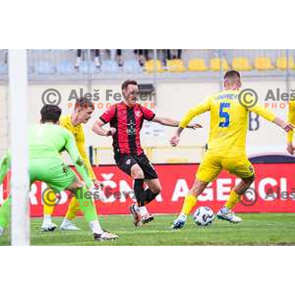 Matic Zavnik in action during Prva liga Telemach 2024/2025 football match between Domzale and Primorje in Domzale, Slovenia on April 26, 2025