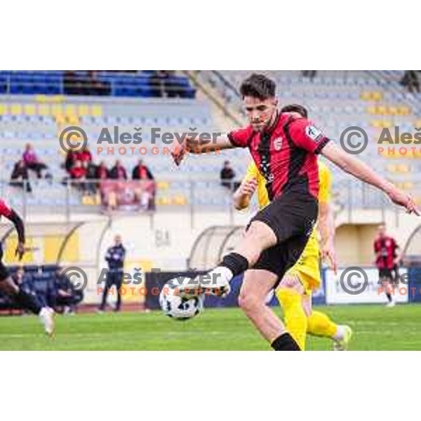 In action during Prva liga Telemach 2024/2025 football match between Domzale and Primorje in Domzale, Slovenia on April 26, 2025