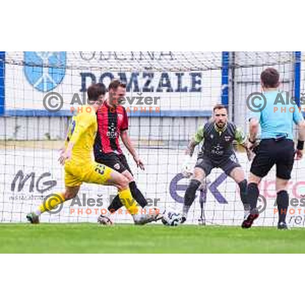 In action during Prva liga Telemach 2024/2025 football match between Domzale and Primorje in Domzale, Slovenia on April 26, 2025