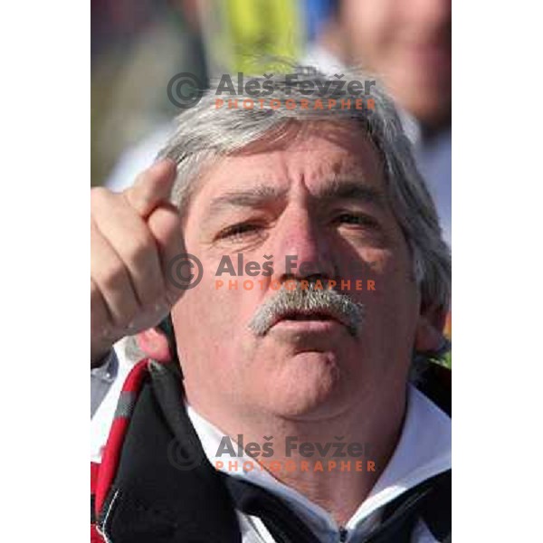 in the finish line of 2006 Torino Winter Olympic games men\'s downhill race in Borgata, Sestriere on February 12, 2006