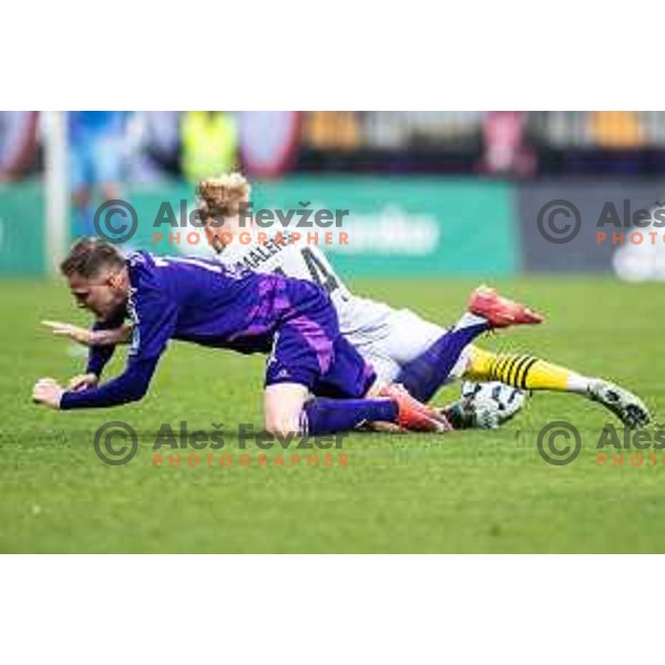 in action during Prva liga Telemach 2024/25 football match between Maribor and Kalcer Radomlje in Ljudski vrt, Maribor, Slovenia on April 26, 2025. Photo: Jure Banfi