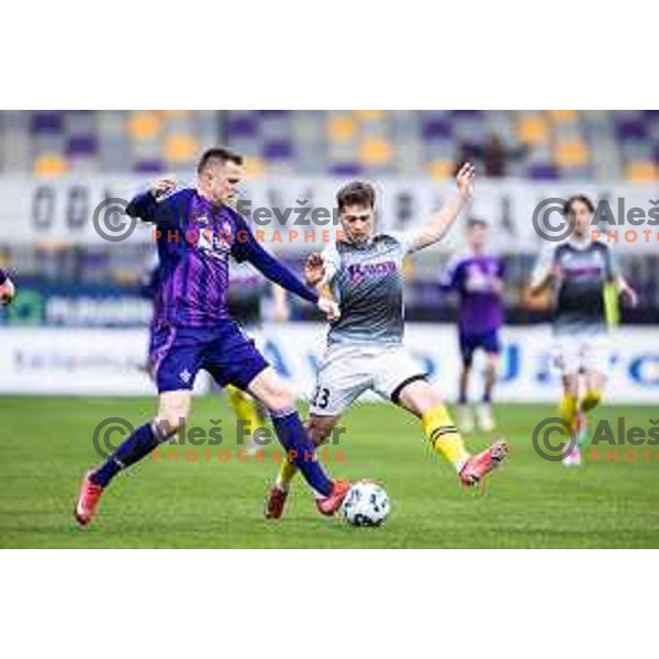 in action during Prva liga Telemach 2024/25 football match between Maribor and Kalcer Radomlje in Ljudski vrt, Maribor, Slovenia on April 26, 2025. Photo: Jure Banfi