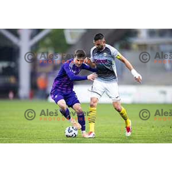 in action during Prva liga Telemach 2024/25 football match between Maribor and Kalcer Radomlje in Ljudski vrt, Maribor, Slovenia on April 26, 2025. Photo: Jure Banfi
