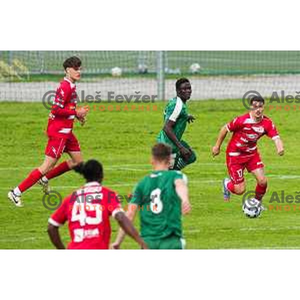 in action during 2.SNL football match between Ilirija and Aluminij in Ljubljana, Slovenia on April 26, 2025